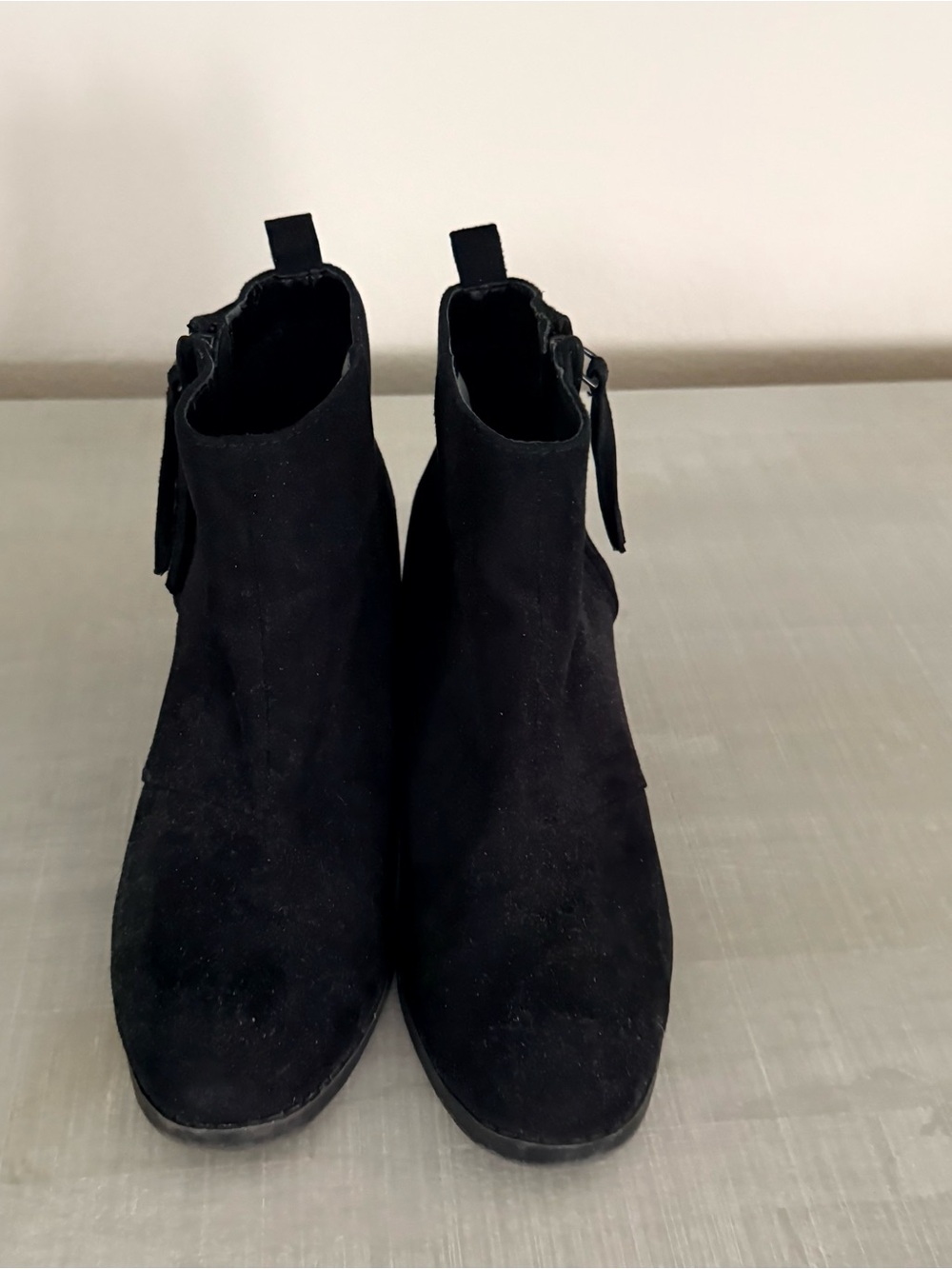 Women’s Black Suede Ankle Boots - Sleek Zip Design